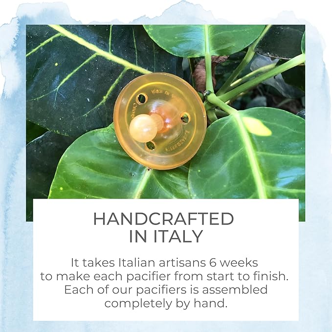 Symmetrical - Shorter Nipple Less Gagging - Small Newborn - Natural Rubber Pacifier - BPA-Free - Soft - Handcrafted in Italy