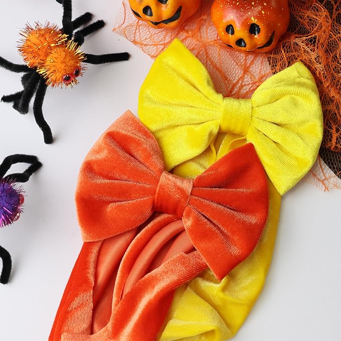 Velvet Halloween Baby Headbands Big Bows for Baby Girls Velvet Soft Hairbands Bows Wide Head Wrap Orange Hair Accessories for Newborn, Infant Toddlers 0-6Months