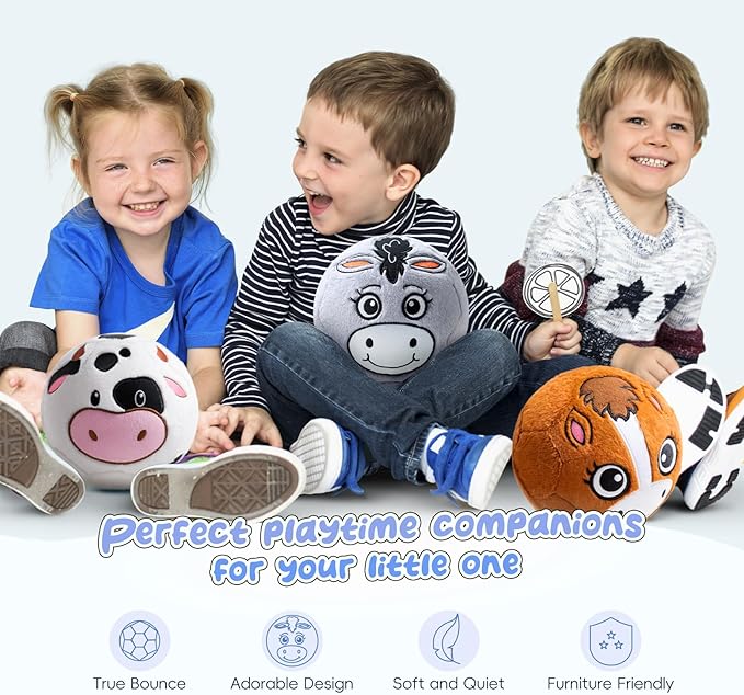 VangeBow Silent Indoor Soccer Balls for Toddlers 1-3, Inflatable Soft Plush Baby Toddler Soccer Ball Toys Gifts for 1 2 3 4 5 Year Old Boy Girl First Birthday Gift (Donkey, Pump Include)