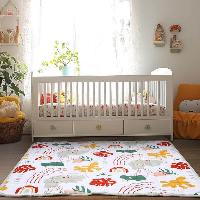 Percozzi Boho Baby Play Mat, ABC Alphabet, Words and Shapes Educational Learning & Fun, Boho Rainbow Baby Playpen Mat, 50" X 50" Toddler Play Mat, Crawling Mat for Babies, Foldable Baby Play Gym Mat