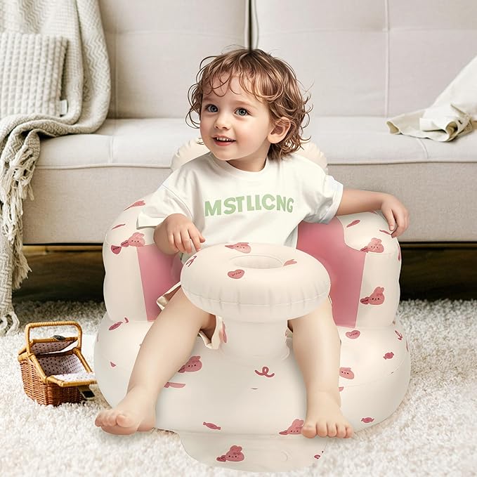 Inflatable Baby Seat for 3-36 Months, Back Support, Built-in Air Pump, Learning to Sit, Blow Up Floor Seat with Tray