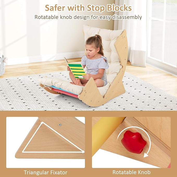 INFANS Wooden Arch Climber Rocker with Soft Cushion, 6 in 1 Montessori Climbing Toys for Toddlers, Waldorf Indoor Table Baby Children Ladder Gym Learning Playset Gift for Kids Boys Girls (Colorful)