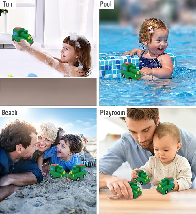 DolliBu Train Buddy Squirter Bath Toy - Floating Rubber Green Bath Time Toy Train for Toddlers, Fun Bath Toys for Bathtub, Pool, and Beach, Toddler Bath Squirt Toys for Girls and Boys