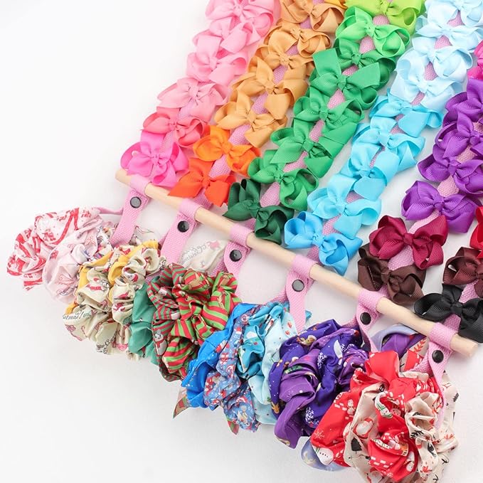 OAOLEER Hair Bow Holder Organizer for Girls Hair Bows,Hair Accessories Headband Organizer Bow Storage Hanger for Baby Girls Wall Hanging Decor for Toddler Girls (Pink)