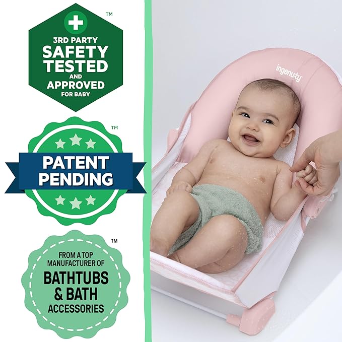 Ingenuity Tuckaway Toddler Folding Tub & Foldaway 2-Position Baby Bath Seat, Portable Bathtub for Travel, Adjustable Support for Sink or Shower, Easy to Clean, Ages 0-5 Years
