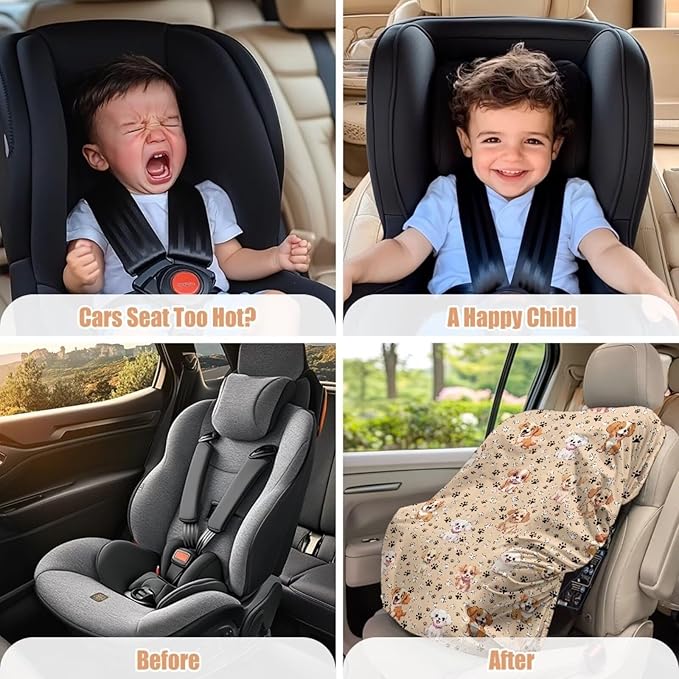 Car Seat Sun Shade Cover, Dog Paw Print Car Seat Cover Baby Elastic Style Car Travel Accessories, Easy Installation for Baby & Kids