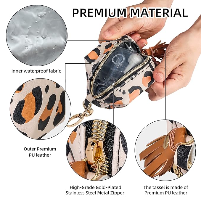 Smlpuame Pacifier Holder Case,BPA Free Leather Baby Pacifier Cover Pouch,Binky Case for Diaper Bag or Purse,Holder 4 Pacifiers or Teether Toy,Outdoor Travel Accessories,Easy to Clean(Leopard)