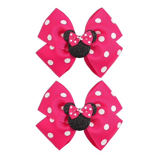 4 Inch Cute Mouse Ears Sequins Bows Hair Clips For Baby Girls, Toddler, Kids and Young Women Birthday Party Wedding Christmas Occasions Set of 2 (A- Dark Fuchsia)