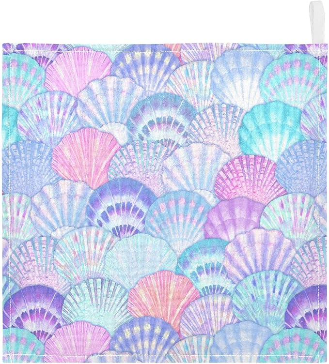 vvfelixl Baby Washcloths Cotton Sea Shell Mermaid Scales Baby Muslin Washcloths Ocean Soft Baby Face Towel for Newborn Infants Baby Wipes, 11.8 X 11.8 Inch, 5 Pack Pink