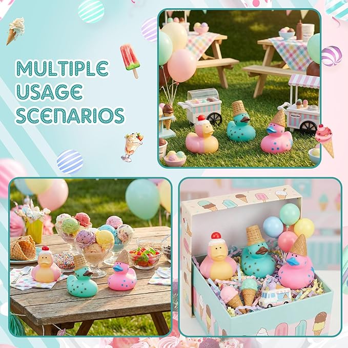 Deekin 48 Pcs Rubber Ducks Bulk 2 Inches Party Favors Assortment Rubber Duckies for Pool Party Decorations Cruise Ships Supplies (Ice Cream)