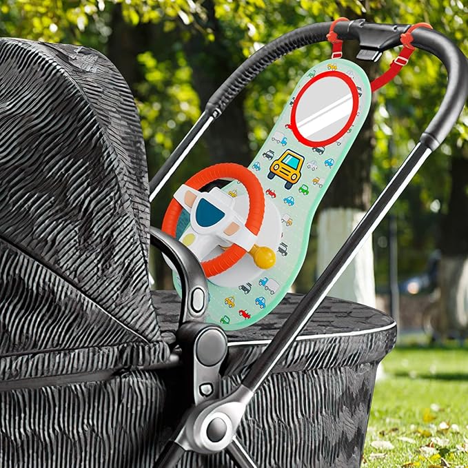 COVTOY Baby Car Seat Toys for Infants with Mirror, Steering Wheel, Music Lights, Driving Sounds - 6-12 Months