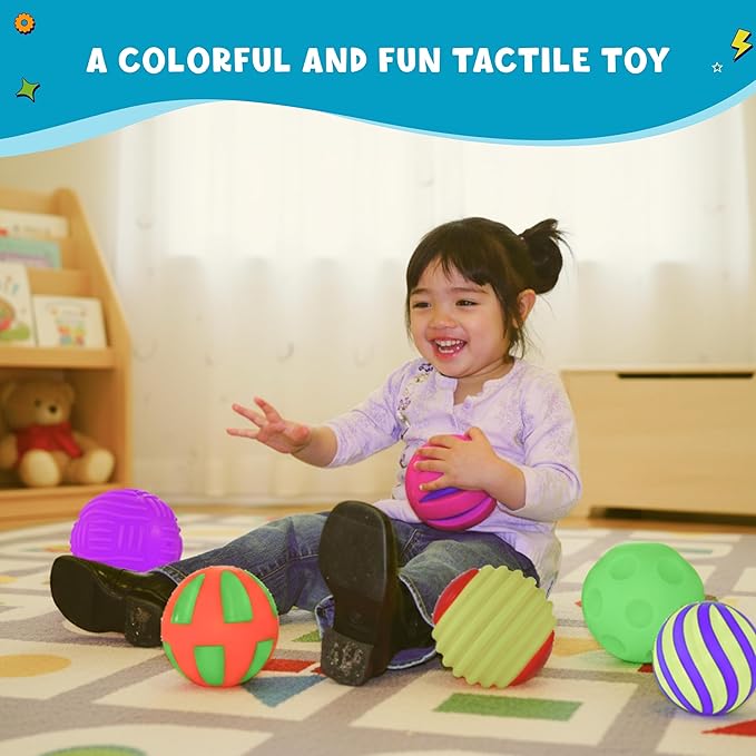 Get Ready Kids Sensory Balls for Toddlers & Babies - Set of 6 Colorful Textured Tactile Balls - Baby Toys for 6-12 Months & 1 Year Old - Developmental Play, Motor Skills, Therapy & Montessori Learning