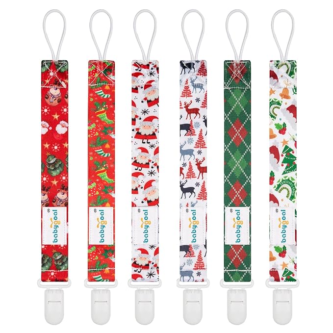 babygoal Christmas Pacifier Clips, 6 Pack Binky Paci Holder and Leash Fits for Most Pacifiers,Binkies and Xmas Gift