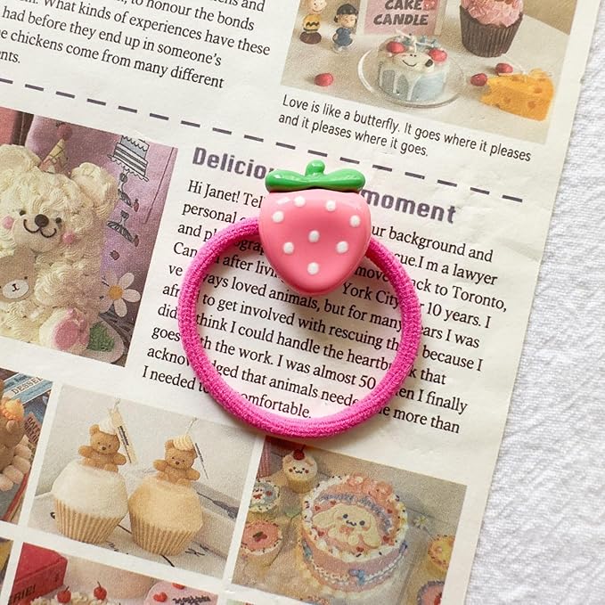 Strawberry Snap Clips Baby Girls Fruit Hair Bow Clips Strawberry Hair Ring Tie BBW24 (Set-E)