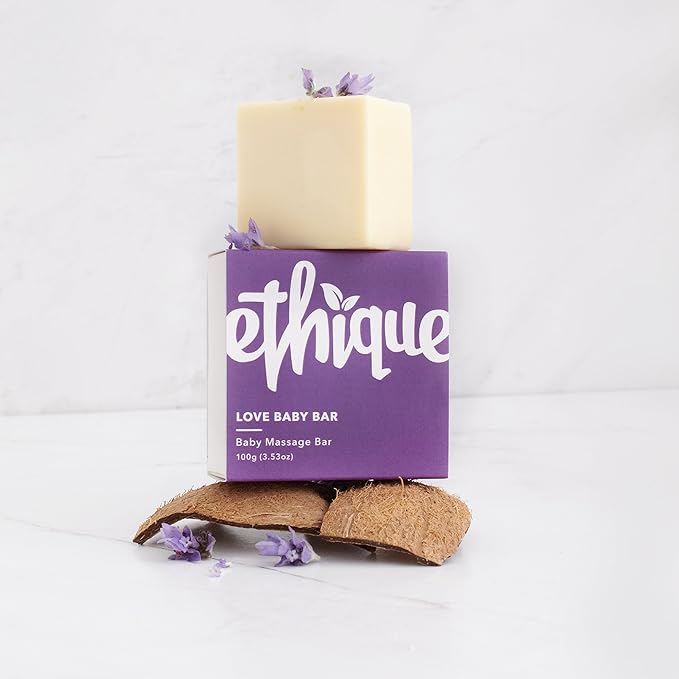Ethique Love Baby Bar Solid Massage Bar to Prevent Dry Skin - Plastic-Free, Vegan, Cruelty-Free, Eco-Friendly, 3.53 oz (Pack of 1)