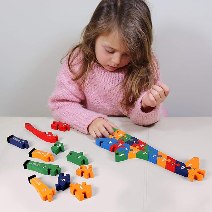 TOWO Wooden Giraffe Alphabet Blocks and Number Blocks Jigsaw Puzzle 41 cm Large Size 2 in 1 ABC Number Puzzle - Wooden Letter Puzzles Educational Toys for 3 Year olds