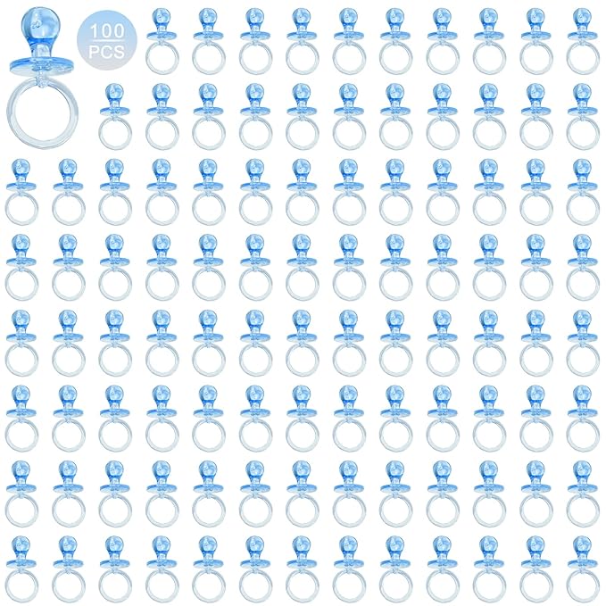 100 Pieces 2.75 Inch Plastic Pacifier for Baby Shower, Baby Shower Pacifier for Gender Reveal Party Decoration DIY Birthday Party Gift (Blue)