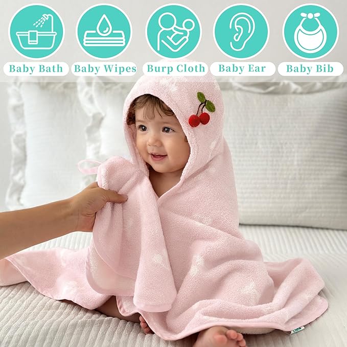 VOOVA & MOVAS Cherry & Ivory 6 Pack 100% Cotton Washcloths – 12"x12" – Ultra-Soft & Highly Absorbent – Newborn Towels Set, Baby Essentials
