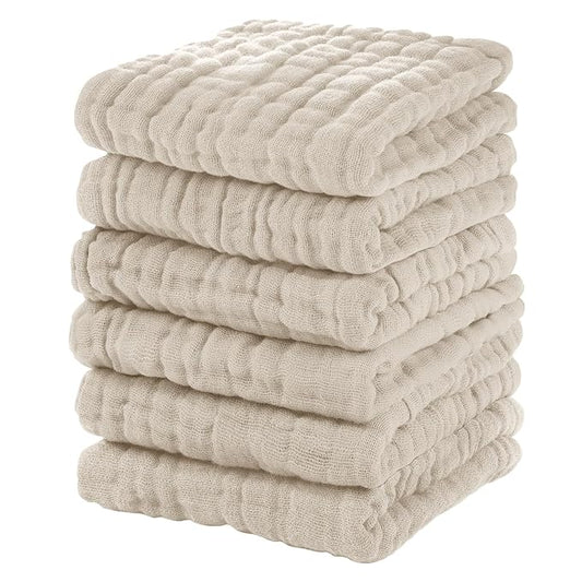 Unnivoll Muslin Burp Cloths Baby 12''X12'', Baby Washcloths 6 Pack, 100% Cotton Baby Wash Cloths Absorbent and Soft for Newborn Infants Kids Boys Girls - Apricot