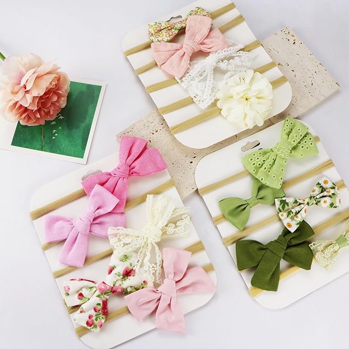 Baby Bow Headband Nylon Hairbands Stretchy Baby Hairbands Hair Accessories for Newborn Infant Toddlers Kids (5, Pink)