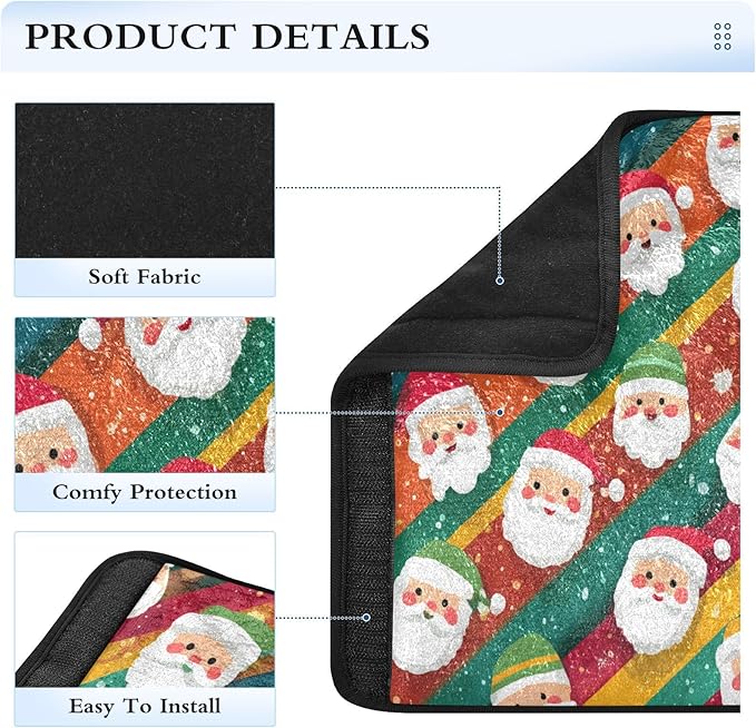 2 Pack Seatbelt Covers Seat Belt Cover Pad for Adults Boys Girls Car Seat Strap Covers Pads Cushion Universal Shoulder Strap Pad Protector for Backpack 6.5 Inch Colorful Striped Santa Claus