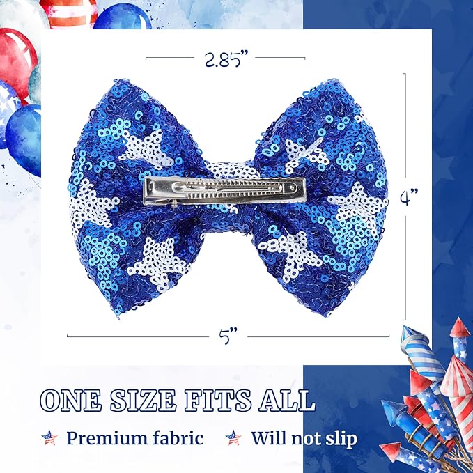 4th of July Hair Bows Clips Blue Glitter Girls Hair Accessories Little Baby Alligator Clips Hair Barrettes for Kids Sparkly Cheer Hair Ribbon Teens Gift Bling USA Flag Hairpin