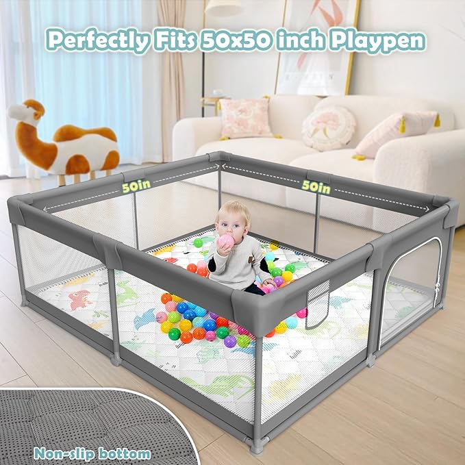 Palopalo Thicken Foam Baby Play Mat for Floor, 50x50 inch Play Mat for Playpen, Soft Padding Playmats for Babies, Toddlers and Infants, Non-Slip and Foldable Baby Crawling Mat, Machine Washable