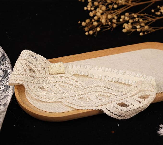 Lace White Bow-knot Baby Girls Headband Birthday Shower Infant Wrap Elastic Flower Baby Turban Hairband for Newborn Infant Toddler Kids (Wave, Elastic)