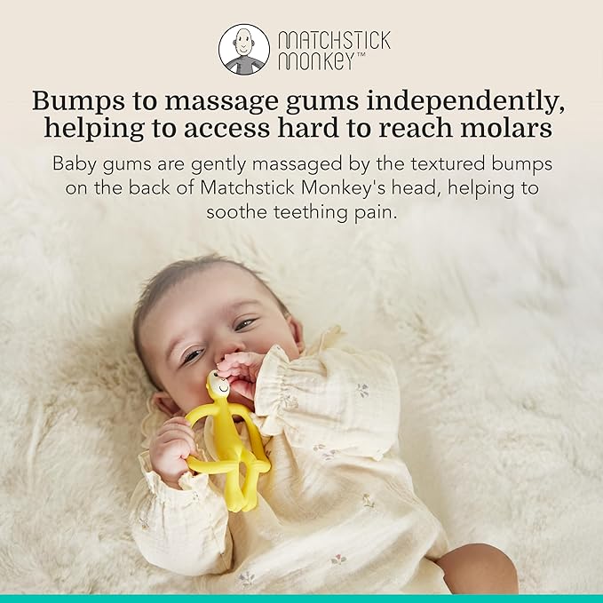 Matchstick Monkey Original Teether & Gel Applicator – Silicone Baby Teether, Easy-to-Grip, BPA-Free, Supports Self-Soothing & Early Brushing, 3 Months+, 4 Inches, Yellow