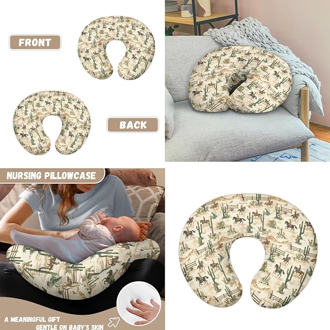Cactus Cowboy Baby Car Seat Cover with Nursing Pillowcase Set of 2, Elastic Nursing Cover for Breastfeeding, Carseat Canopy Pillow Slipcovers for Baby Girls Boys