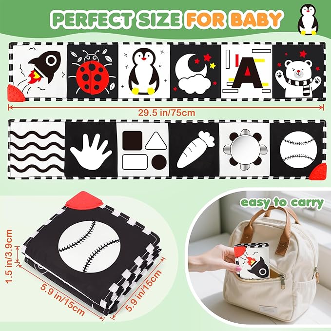 BBWOO High Contrast Baby Toys for Newborn, Tummy Time Mirror, Black and White Baby Toy for 0-6 Months, Soft Montessori Visual Stimulation Infant Book, Boy Girl Shower Gift, Easter Basket Stuffers