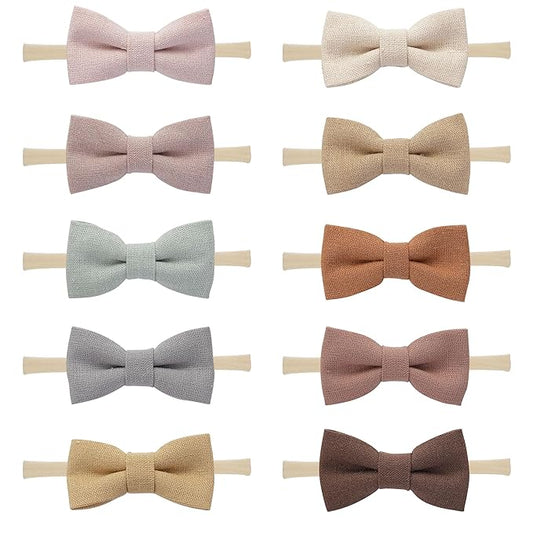 Fancy Clouds Baby Girl Bows and Headbands,10 Pack of Stretchy Soft Nylon Hairbands Hair Bows for Newborns, Infants, Toddlers - Handmade Baby Hair Accessories for Girls Gifts Photo