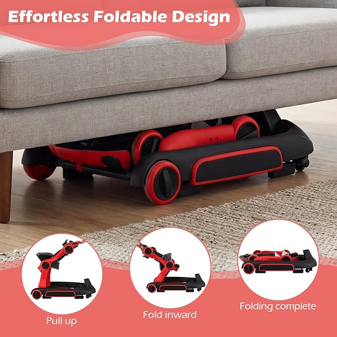 INFANS 6-in-1 Foldable Baby Walker, Converts Push Car to Bouncer, Rocker with Music, Lights, Adjustable Height & Speed, Activity Center, Canopy for 7-18 Months (Red)