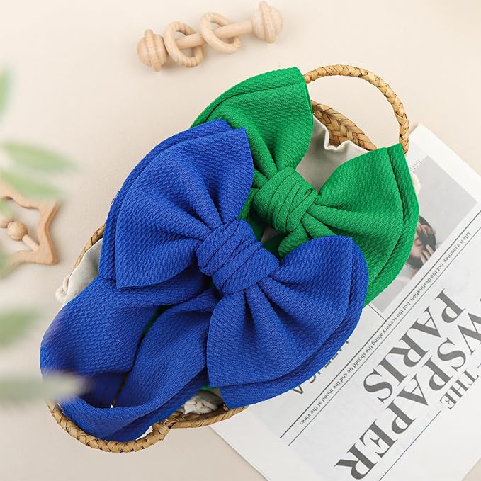 YanJie 2PCS 7'' Super Durable Soft Knot Headbands with Hair Bows Infant Toddlers Kids Hair Accessories Blue Green Headband for Newborn Baby Girls