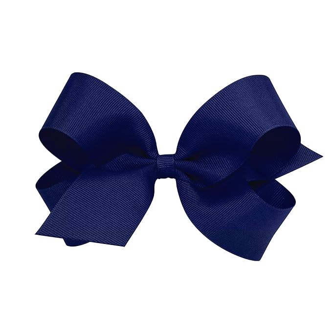 Wee Ones Girls' Classic Grosgrain Hair Bows with Plain Wrap Center, No-Slip Hair Clip, Handmade, Light Navy, Large