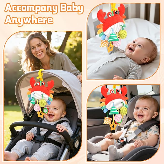 Car Seat Toys for Babies 0-6 Months, Baby Hanging Toys for Car Seat, Stroller, Crib, Gym with Pulling Cords, Rattle, Mirror, Stroller Toys for Baby Infant Newborn Toddler Boy Girl Easter Gifts