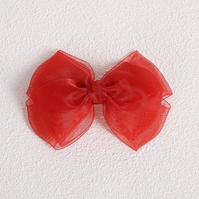4in Red Mesh Ribbon Hair Bows Clips Valentines Tulle Bow-Knot Alligator Barrettes Hairpins Party Dress Decor Accessory for Toddler Girls Kids Teens Christmas New Year Gift