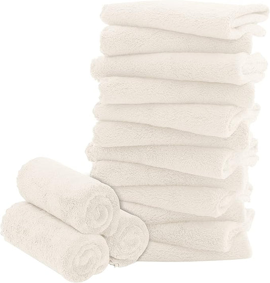 16 Pack Baby Washcloths - Luxury Coral Fleece - Extra Absorbent and Soft Wash Clothes for Newborns, Infants and Toddlers - Suitable for Sensitive Skin and New Born - Baby Shower - Cream, 10x10 Inch