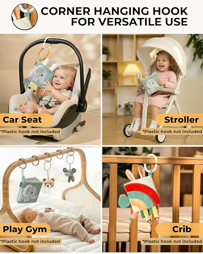 Cute Soft Baby Book with Mirror, Activities, Touch and Feel & Crinkle Pages - Interactive Sensory Cloth Toy for Babies 0-6, 6-12 & 12-18 Months - Adorable Animal Themes for Early Development