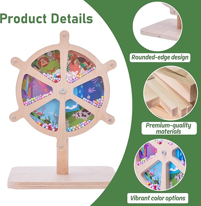 Spinning Activity Drum Toy with Sound, Montessori Wooden Sensory Toy for Babies, Perfect Birthday & Party Gift for 6-18 Months+