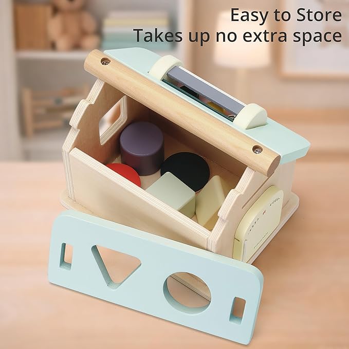Pillowhale Montessori Activity Cube for Toddlers 1+, Wooden 5-in-1 Learning Toy with Object Permanence Box, Shape Sorting & Stacking, Fine Motor Skills Toy for Baby Boys Girls