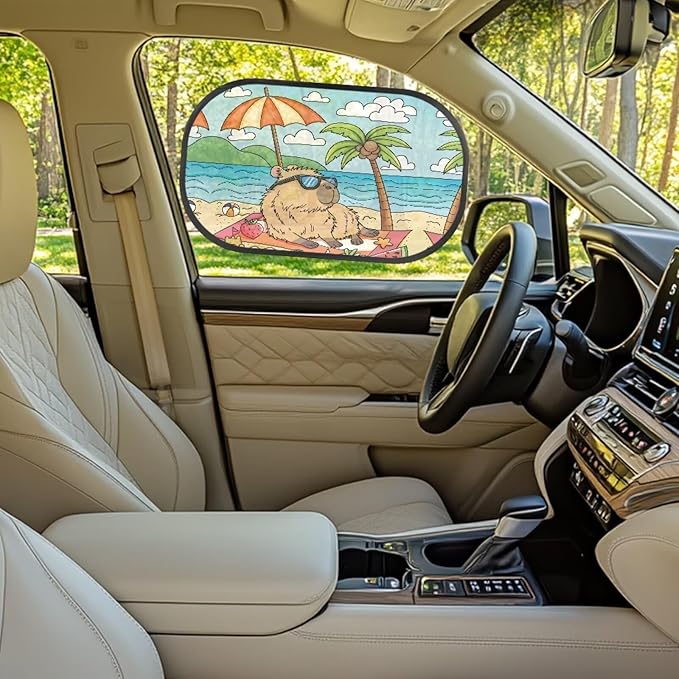Bulopur Cute Capybare Car Shades Back Windows Baby 2 Pack Easy to Install Car Sun Shade Side Window Cute Design UV Protection Breathable for Most Vehicle, SUV, Truck, Cars