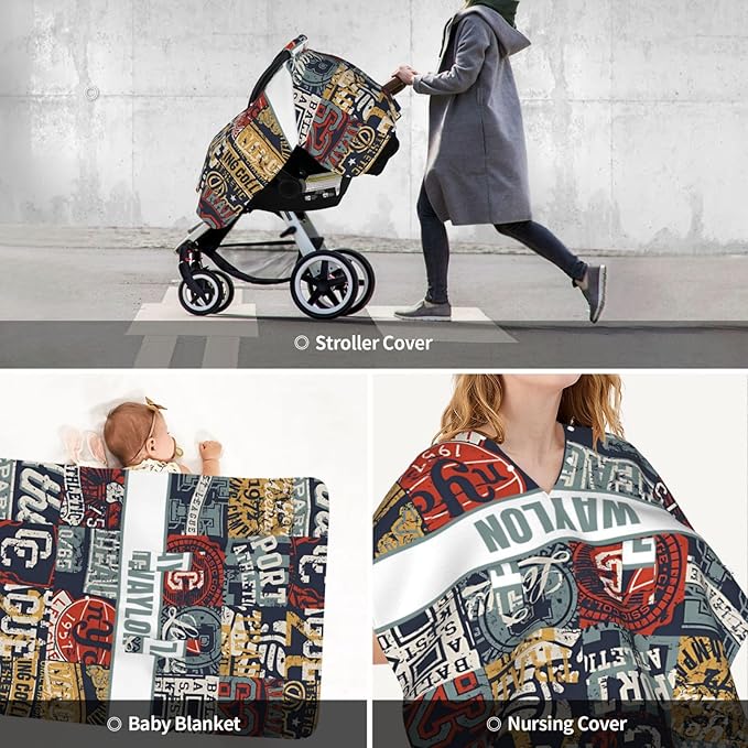 Personalized Baby Car Seat Canopy for Babies with Name, Custom Car Seat Covers for Boys Girls, Sports Nursing Breastfeeding Stroller Cover Infant Carseat Canopies for Newborn