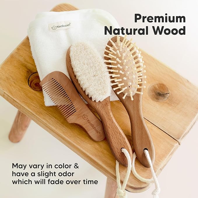 Wooden Baby Hair Brush for Toddler Girls, Boys - Cradle Cap Brush for Babies, Soft Goat Bristles, Perfect Gentle Scalp Newborn Comb for Infant, Girls, Boys, Bath Essentials(Dark Walnut, Regular)