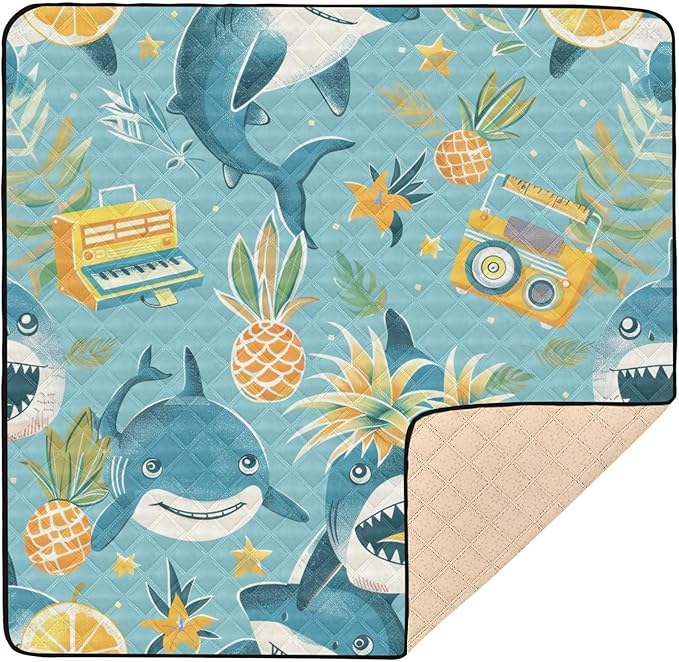 Pineapple Sharks Baby Play Mat 50" x 50", Playmat for Playpen, Thicken Soft Padding Foam Crawling Mat for Babies Toddlers Infants