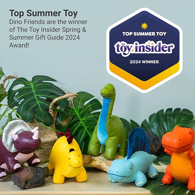 Little Big Friends Dino Friends | Stimulate the Senses with Colors, Textures & a Tinkling Bell | Vegan Leather | Easy to Clean | Steffy the Stegosaurus