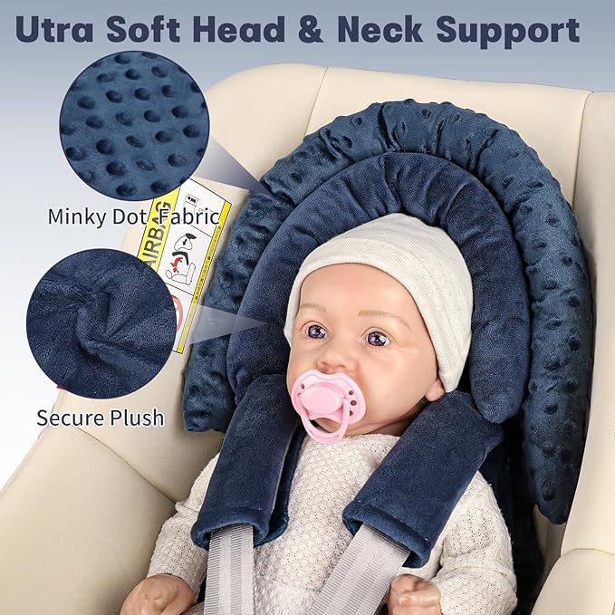 Infant Car Seat Insert, Baby Car Seat Head & Body Support with Straps Pads, Soft Newborn Preemie Carseat Insert Cushion for Girls Boys, Fits Car Seat, Stroller, Swing, Bouncer, Dark Blue