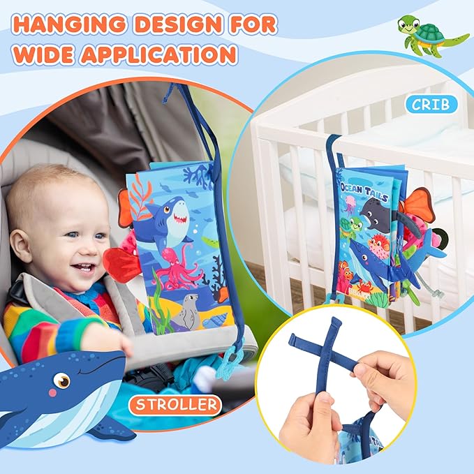 BBWOO Soft Baby Book Toy - Newborn Boy Girl Shower Gift - Tummy Time Toy for Infant 0-6 6-12 Months - Touch and Feel Sensory Crinkle Book with Teether - Baby Boy Girl Gift - Easter Basket Stuffers