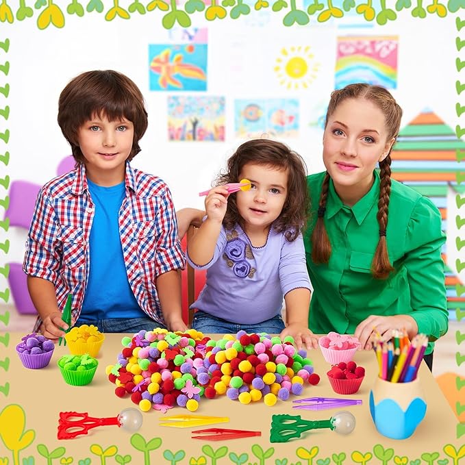 EZdhuawuse Spring Insects Sensory Bin Fillers Toys - Spring Easter Gift 268 Color Counting Sorting Fine Motor Toys Set for Kids, Felt Dragonfly Butterfly Pom Poms Cups Clips for Preschool Education
