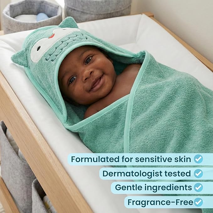 Bliss Baby Care Essentials Gift Set, Fragrance-Free - Baby Wash & Shampoo, Diaper Rash Cream, Baby Lotion & Hooded Bath Towel - Hypoallergenic, Dermatologist Tested, Clean & Vegan Gift Set